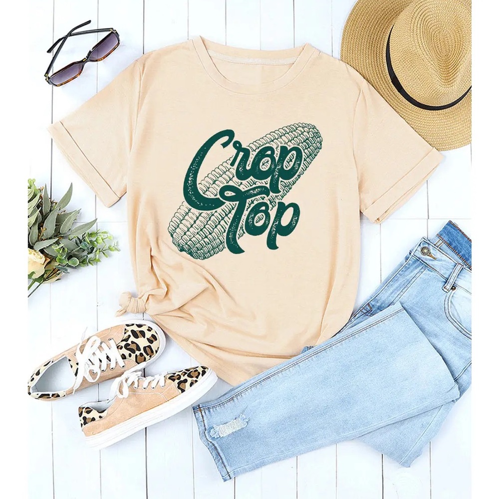Khaki Corn Crop Top Graphic Tee Size 2X
